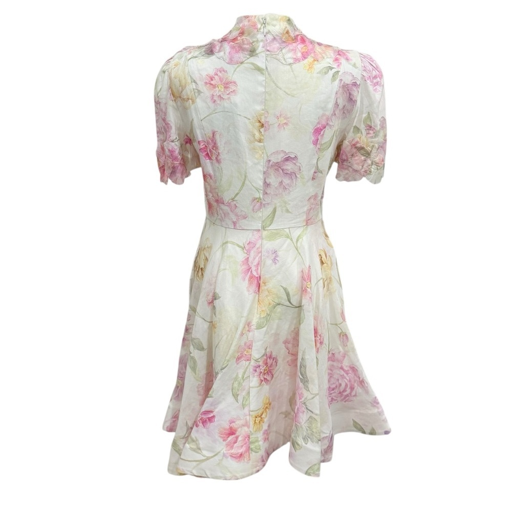 Antonio Melani Iris Linen 3D Floral Print Mockneck Short Sleeve Dress Ivory NWT - Picture 8 of 16